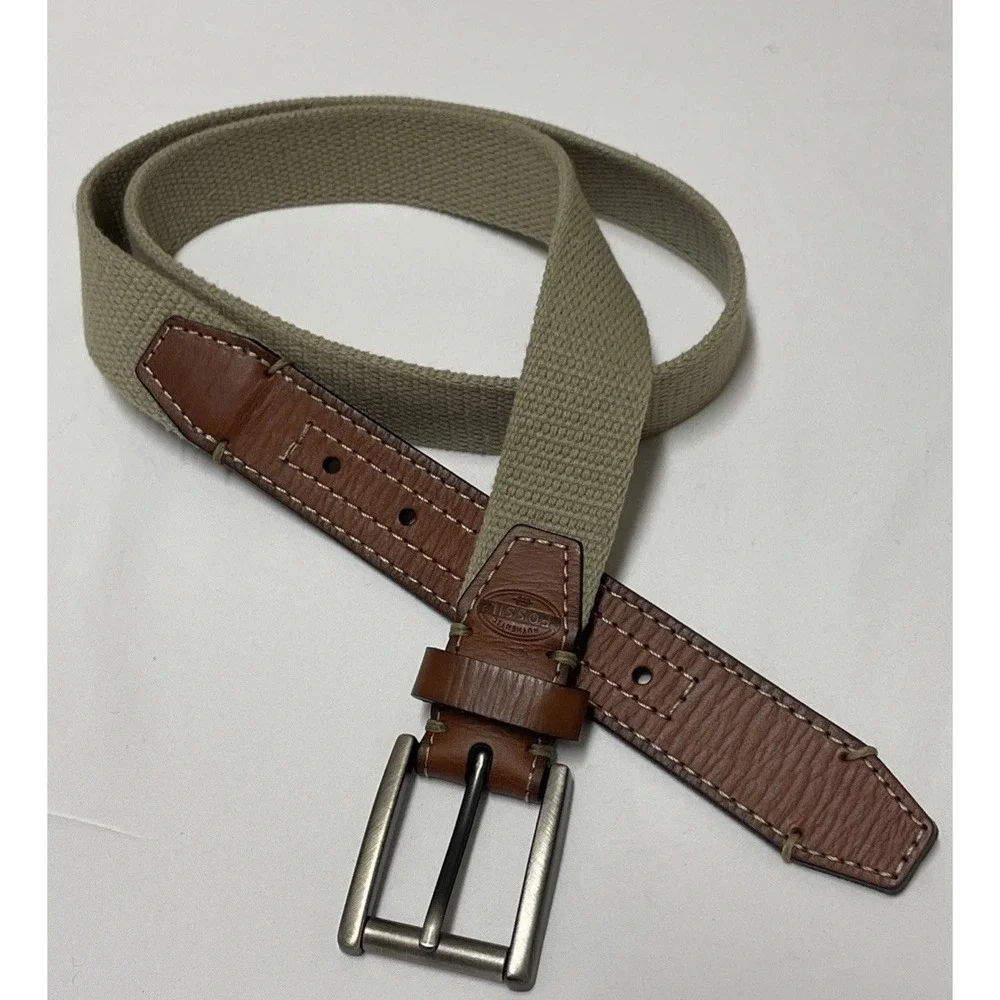 FOSSIL BEIGE CANVAS‎ LEATHER METAL BUCKLE SIZE 38